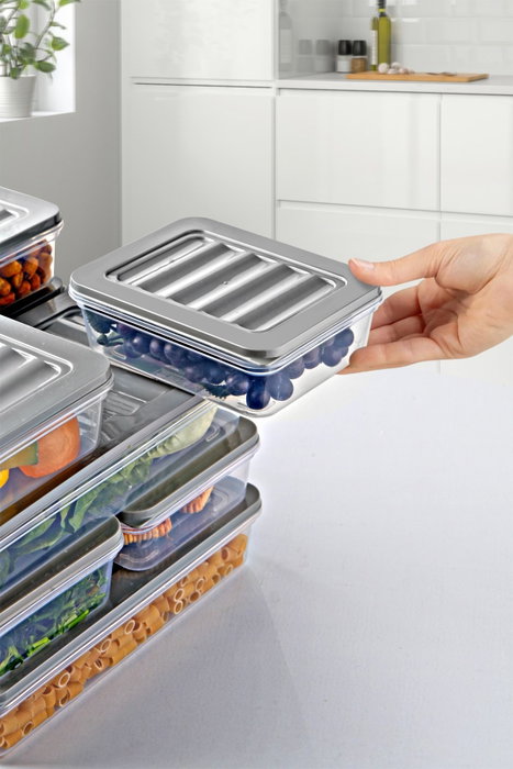 Hermia Juego de Cajas de Almacenamiento MDFRSB-2-9, Set de 9 Piezas de Plástico Gris para Cocina y Despensa